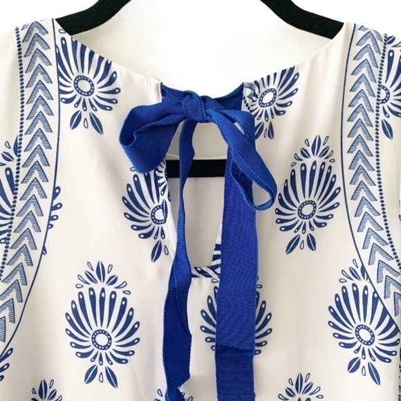 HATLEY | Blue Porcelain Printed Trapeze Dress XS - Picture 5 of 6